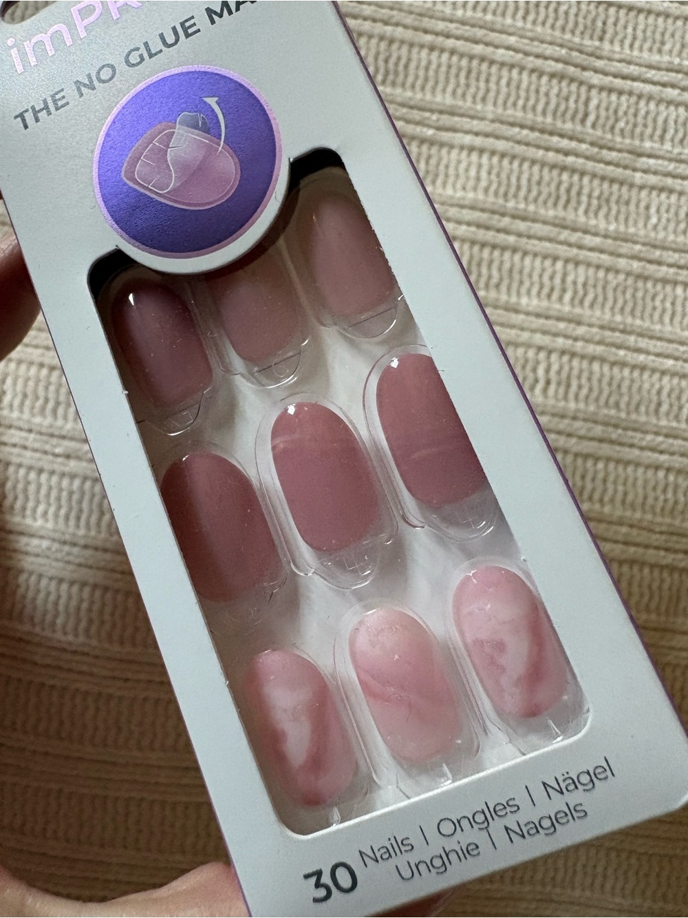 imPRESS Pink Marble No-Glue Press-On Nails - 30 Pack